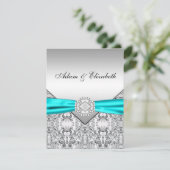 Elégant Silver Turquoise Blue Wedding Invitations (Debout devant)