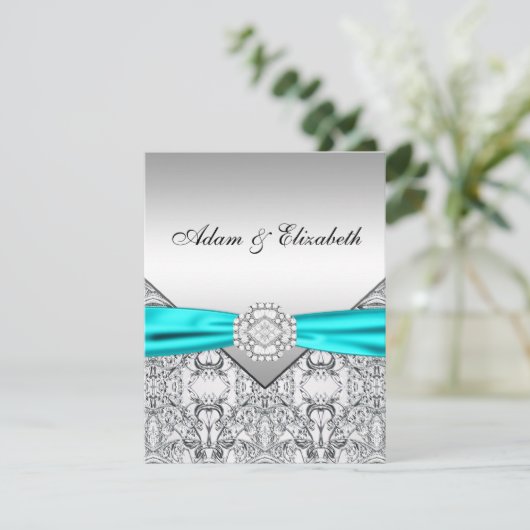 Elégant Silver Turquoise Blue Wedding Invitations (Debout devant)