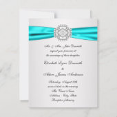 Elégant Silver Turquoise Blue Wedding Invitations (Dos)