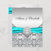 Elégant Silver Turquoise Blue Wedding Invitations (Devant / Derrière)
