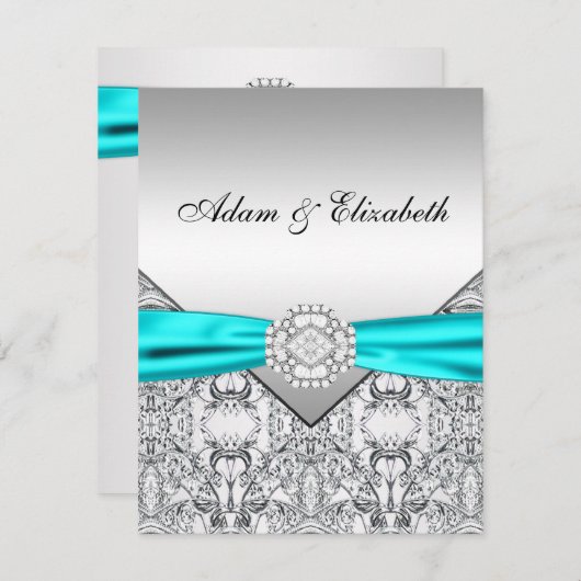 Elégant Silver Turquoise Blue Wedding Invitations (Devant / Derrière)