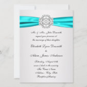 Elégant Silver Turquoise Blue Wedding Invitations (Dos)