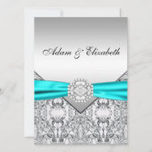 Elégant Silver Turquoise Blue Wedding Invitations (Devant)