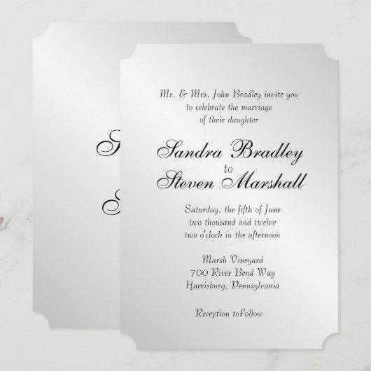 Elegant Silver Wedding Invitation 5"x 7" Kaart (Voorkant / Achterkant)