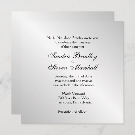 Elegant Silver Wedding Invitations Kaart (Voorkant / Achterkant)