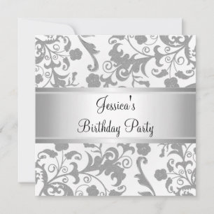 Elegant Silver White Damask Floral All Events Kaart