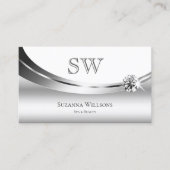 Elegant Silver White met Monogram Sparkly Diamond Visitekaartje (Voorkant)