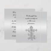 Elegant Silver White Satin Cross Baptisme Kaart (Voorkant / Achterkant)
