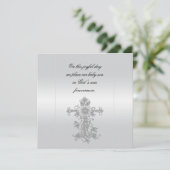 Elegant Silver White Satin Cross Baptisme Kaart (Staand voorkant)