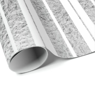 Elegant Silver White Striped Kerstfeestdag Cadeaupapier