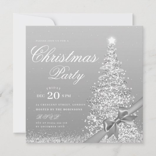 Elegant Silver Winter Christmas Tree Bow Kaart (Voorkant)