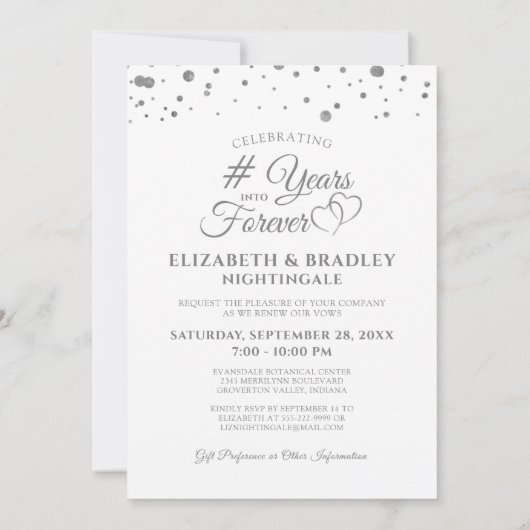 Elegant Silver YARS IN FOREVER Vow Renewal Invi Kaart (Achterkant)
