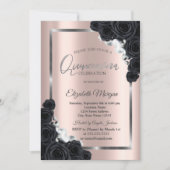 Elegant SilverFrame, zwarte Rozen Quinceañera Kaart (Voorkant)