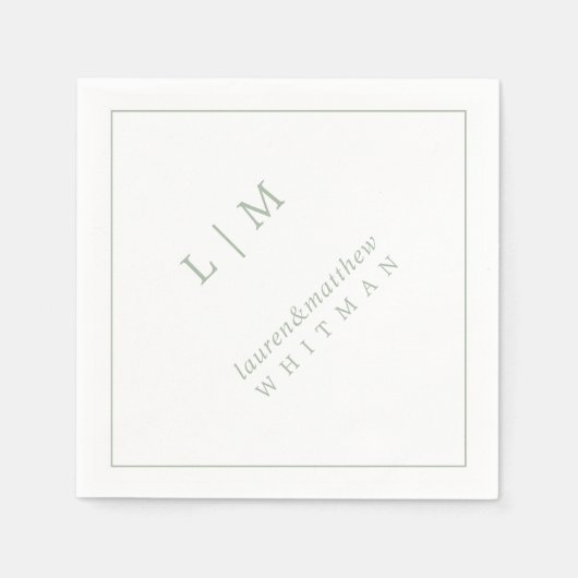 Elegant Simpel Monogram Salie Groene Trouwdag Servet (Voorkant)