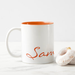 elegant simpele moderne chic trendy monogram oranj tweekleurige koffiemok