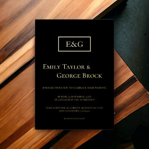 Elegant Simple Black and Gold Monogram Weddenschap Folie Uitnodiging
