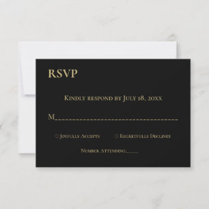 Elegant Simple Black and Gold Monogram Weddenschap RSVP Kaartje