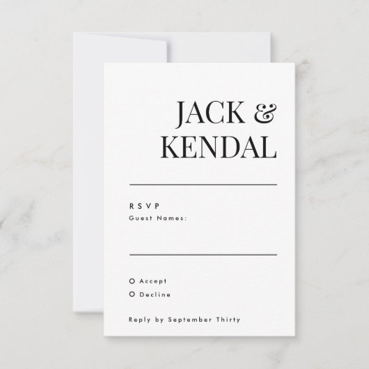 Elegant Simple Black and White Monogram Weddenscha RSVP Kaartje (Voorkant)