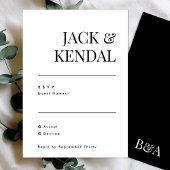 Elegant Simple Black and White Monogram Weddenscha RSVP Kaartje