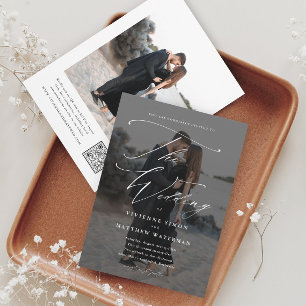 Elegant Simple Black and White Wedding Kaart