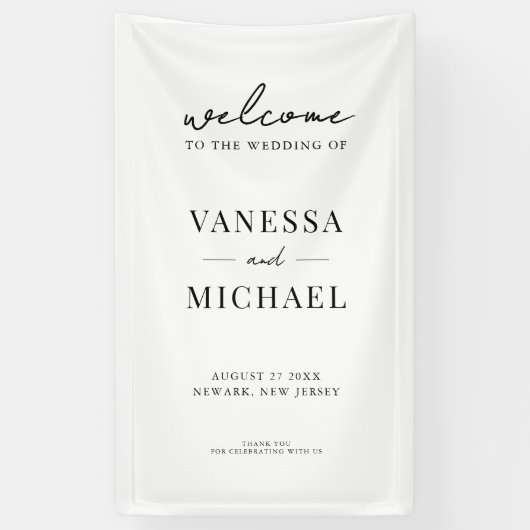 Elegant Simple Black and White Wedding Spandoek (Verticaal)