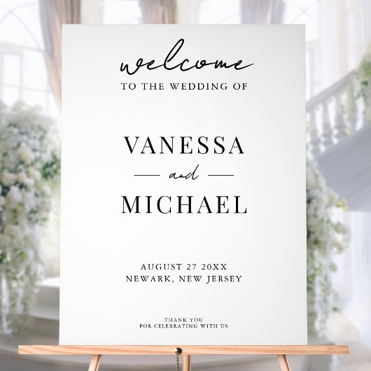 Elegant Simple Black and White Wedding Welcome Acryl Bord