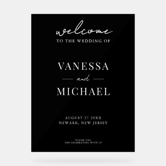 Elegant Simple Black and White Wedding Welcome Acryl Bord (Voorkant)