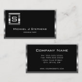 Elegant Simple Black en Chrome Monogram Visitekaartje (Voorkant / Achterkant)