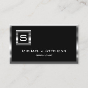 Elegant Simple Black en Chrome Monogram Visitekaartje