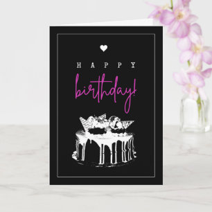 Elegant Simple Black en White Birthday Cake Kaart