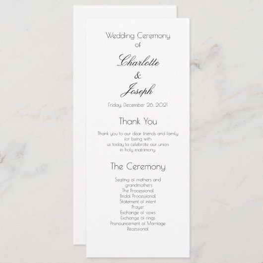 Elegant Simple Black en White Classic Wedding Pro Programma (Voorkant / Achterkant)