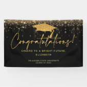 Elegant Simple Black Glitter Afstuderen Banne Spandoek (Horizontaal)