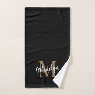 Elegant Simple Black Gold Monogram Script Name Handdoek