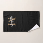 Élégant Simple Black Gold Monogramme Nom du script (Serviette à main)