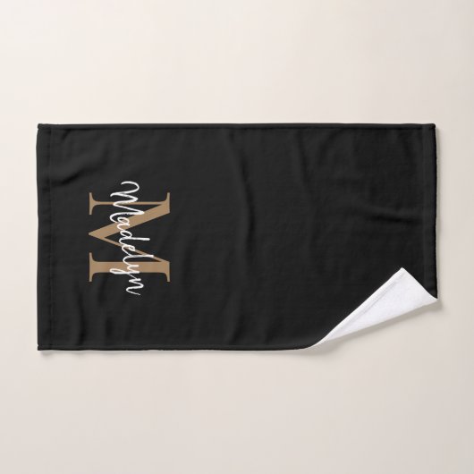 Élégant Simple Black Gold Monogramme Nom du script (Serviette à main)