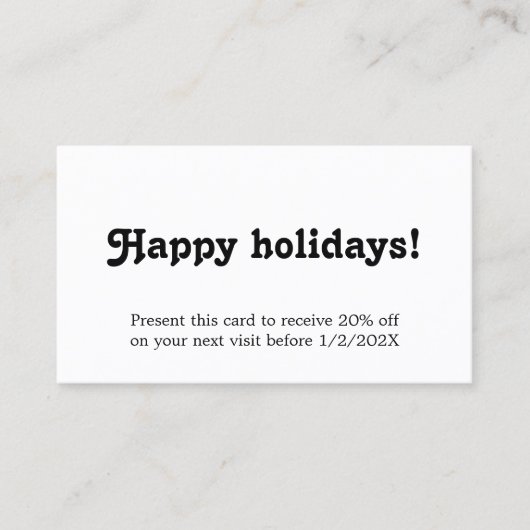 Elegant Simple Black White Bold Holiday Coupon (Devant)