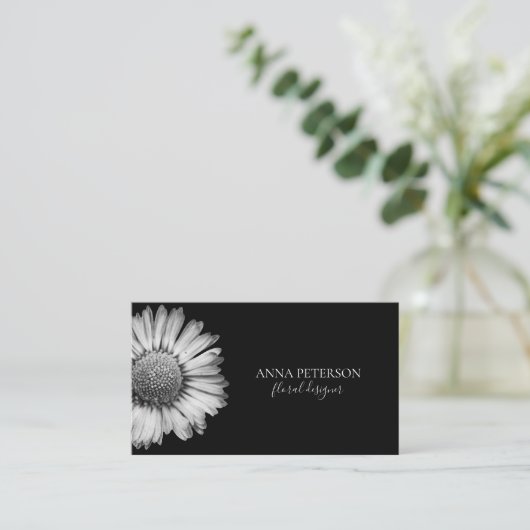 Elegant Simple Black White Daisy Flower Visitekaartje (Staand voorkant)