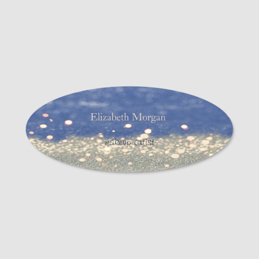 Elegant Simple Blue Glitter Bokeh Naamplaatje (Voorkant)