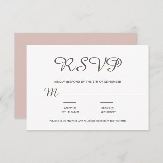 Elegant Simple Blush Script RSVP Kaartje (Voorkant / Achterkant)