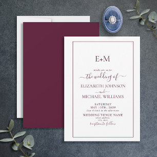 Elegant Simple Burgundy Formal Monogram Weddenscha Kaart
