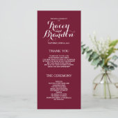 Elegant Simple Burgundy Red Custom Wedding Program Programma (Staand voorkant)