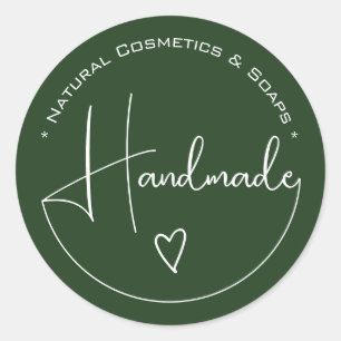 Elegant Simple Calligraphy Handmade Heart Green Ronde Sticker