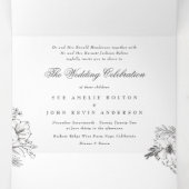 Elegant Simple Calligraphy Monogram Floral Wedding Drieluik Uitnodiging (Binnenkant midden)