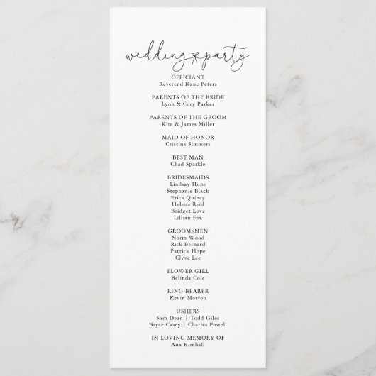 Elegant Simple Calligraphy Wedding Program Programma (Achterkant)