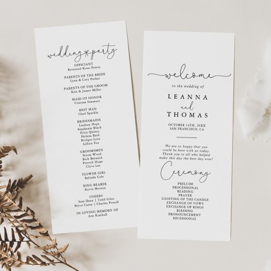Elegant Simple Calligraphy Wedding Program Programma