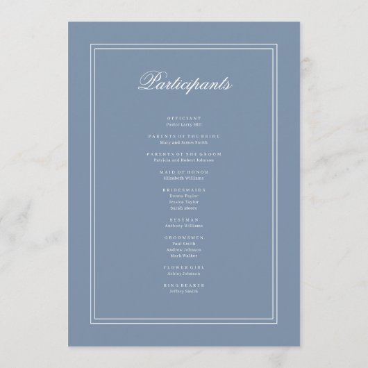 Elegant Simple Classic Faded Blue & White Weddensc Programma (Achterkant)