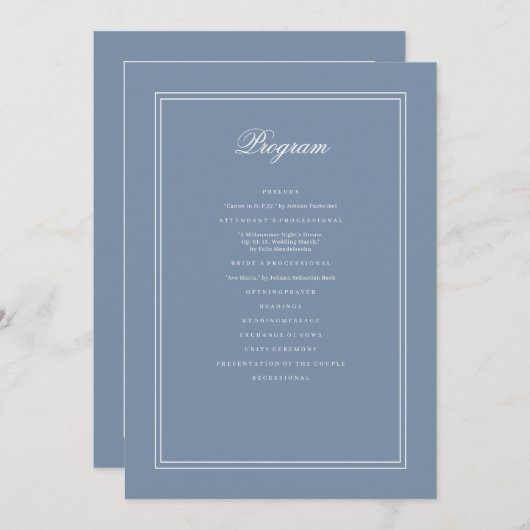 Elegant Simple Classic Faded Blue & White Weddensc Programma (Voorkant / Achterkant)