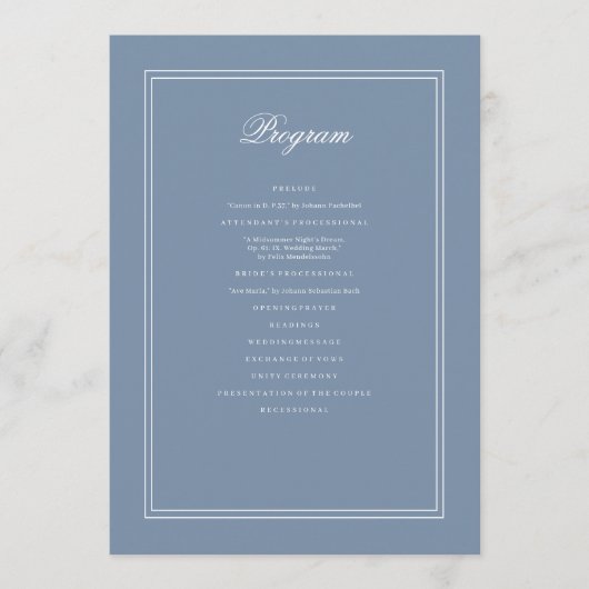 Elegant Simple Classic Faded Blue & White Weddensc Programma (Voorkant)