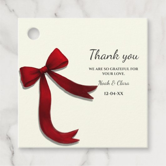 Elegant Simple Classic Minimalist Red Bow Bedankjes Labels (Voorkant)