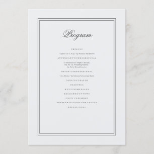 Elegant Simple Classic White Wedding Programma